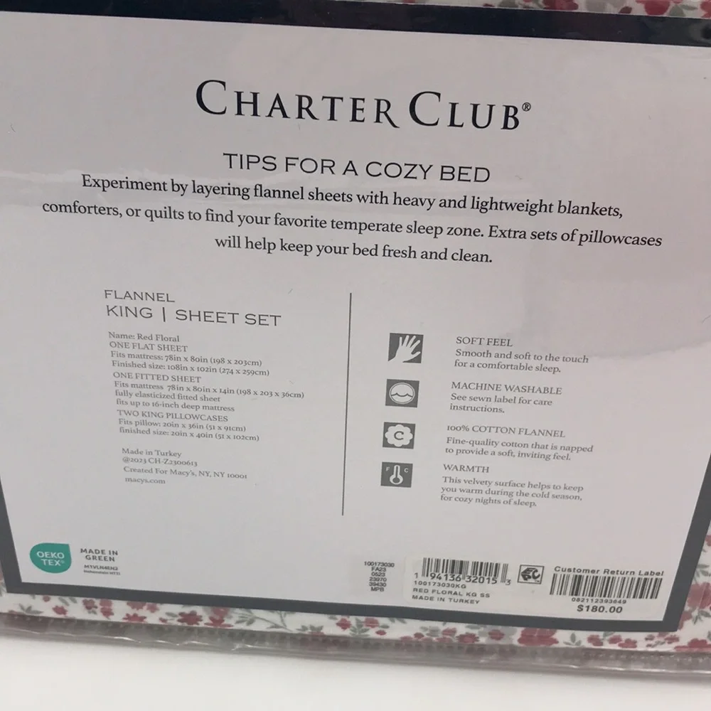 7 Pc Set Charter Club Red Check Flannel Duvet Cover Sheets Shams